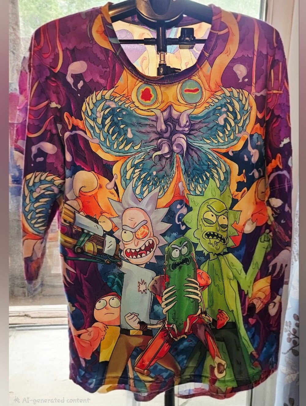 Rick And Morty Shirt Mens XXL AOP Sheer Mesh Short Sleeve Crew Neck Psychedelic